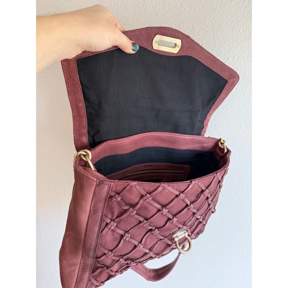 Pour La Victoire Knotted Leather & Canvas Satchel Shoulder Bag in Oxblood & Gold - Picture 7 of 15